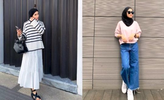 Inspirasi OOTD Sweater Hijab dengan Rok dan Celana