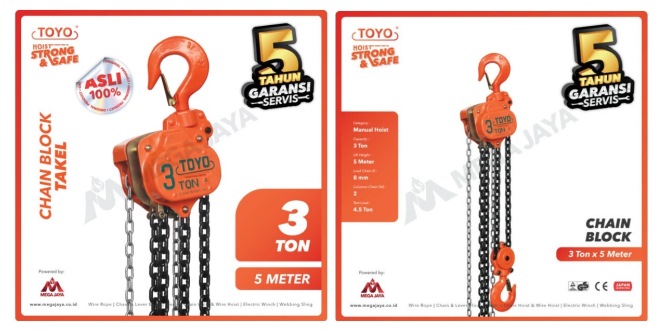 Chain Block Toyo 3 Ton x 5 Meter, Solusi Lifting Berkualitas dari Mega Jaya